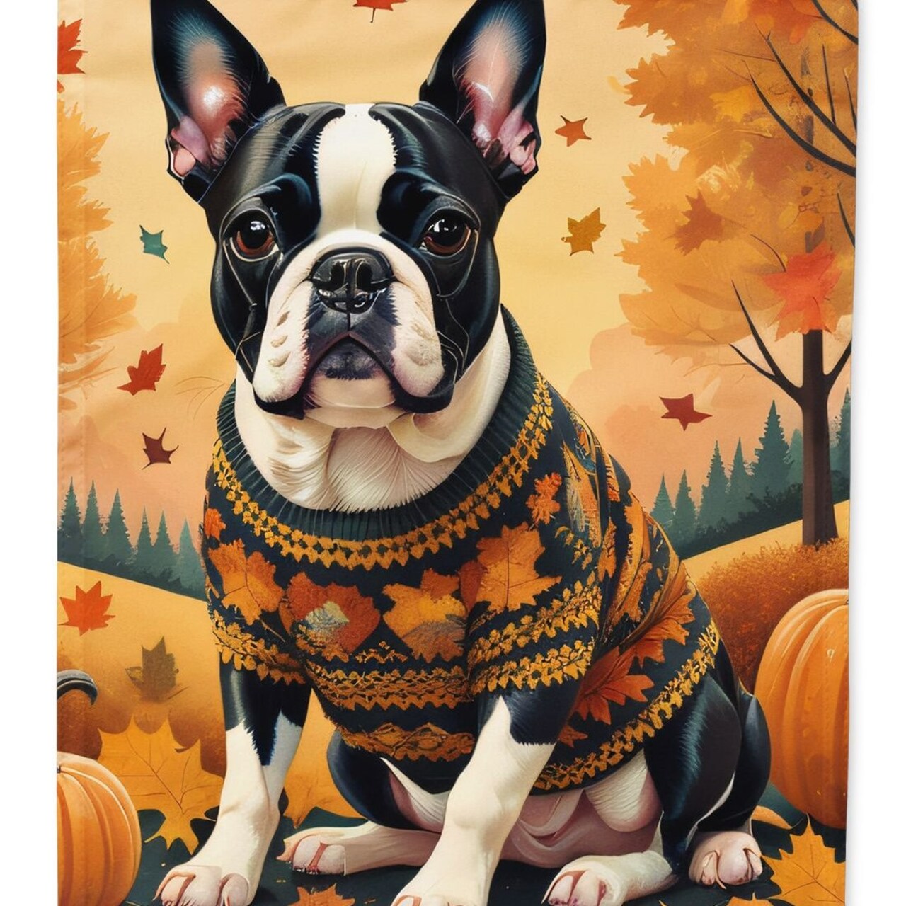 Edge Collections - 28" x 40" - Multicolor - Boston Terrier Fall House Flag Decorative Sleeve Pole Flag - 1 Piece